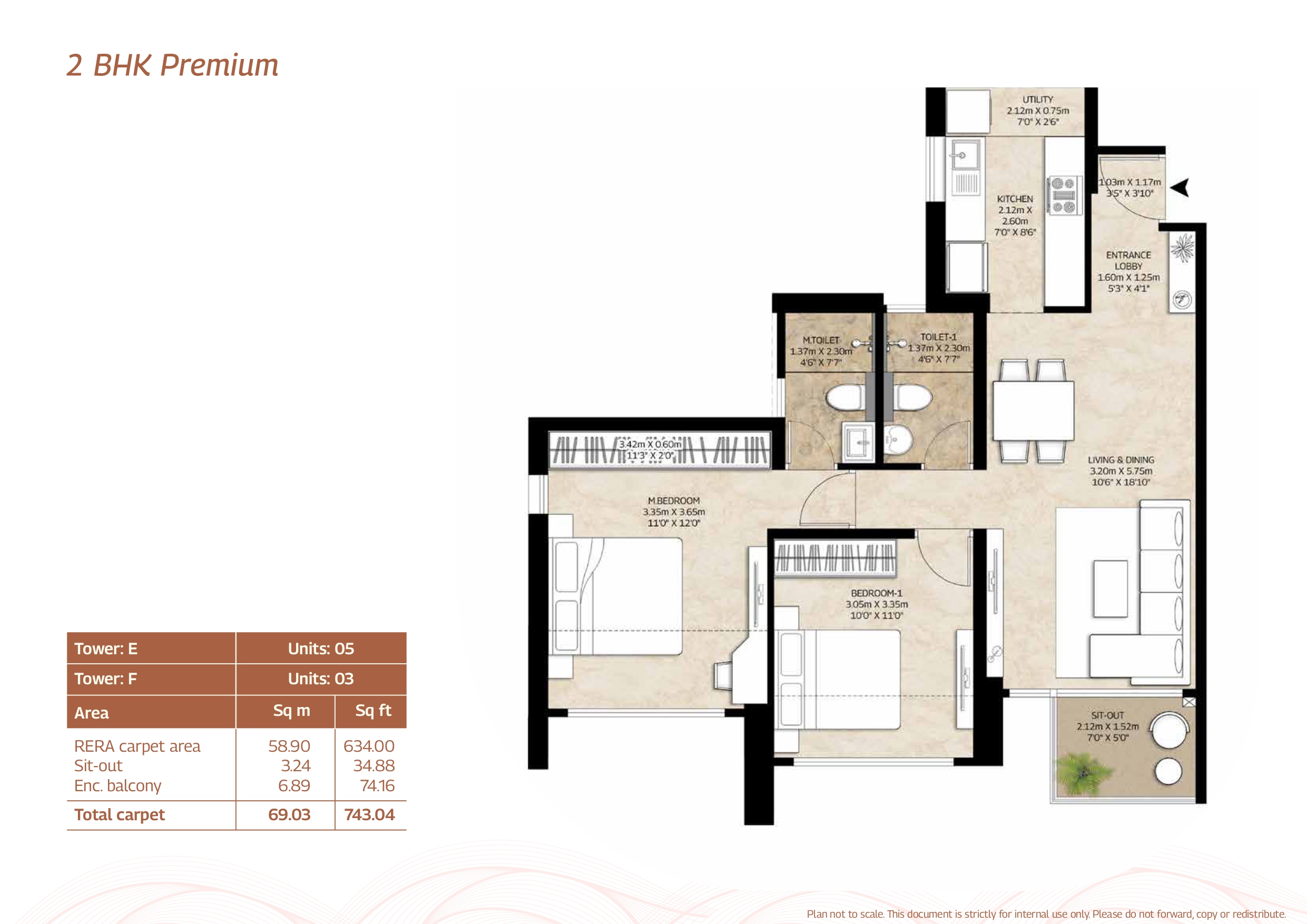 2 BHK 738-743 sq.ft Floor Plan